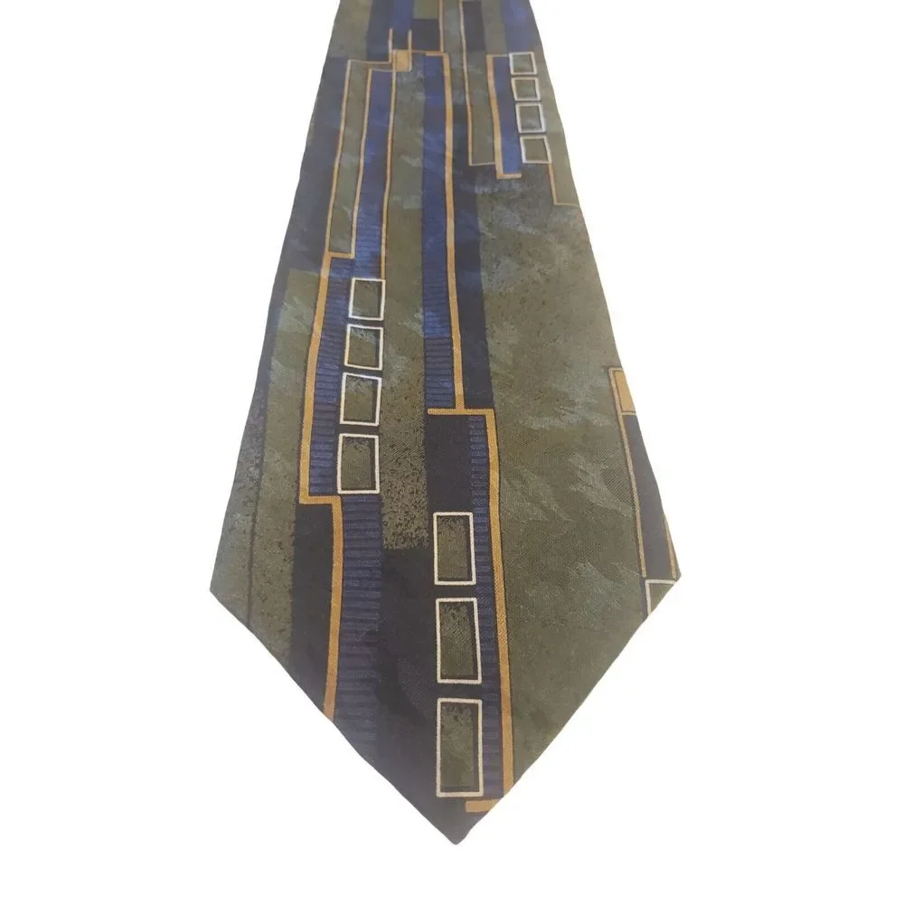 Vintage Croft & Barrow All Silk Necktie Mens Made in USA Blue Green‎